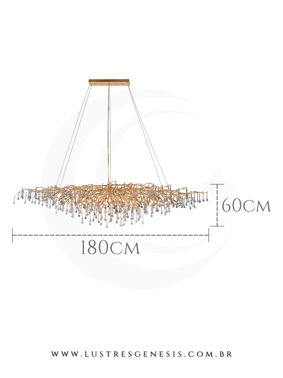 Lustre de Cristal Gota Galho Dourado 180x60cm Para Sua Sala de Jantar 
